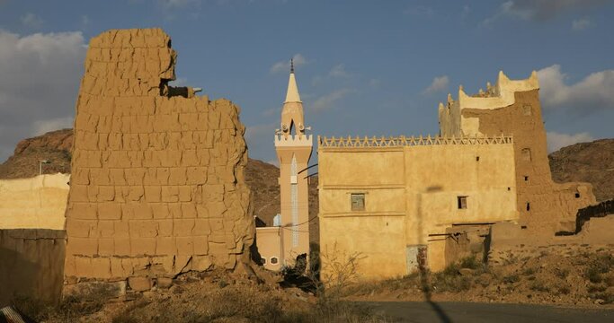 Traditional mud houses and mosque  Ahad Rufaidah  Saudi Arabia