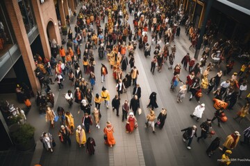 Naklejka premium People with Halloween costume festival. thanksgiving. Generative AI