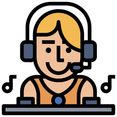 FEMALE DJ line icon,linear,outline,graphic,illustration