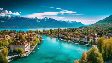 Fototapeten Aerial Cityscape Panorama of Annecy: Historical Houses and Lake, France © Nico Vincentini
