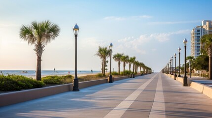 Fototapeta premium Illustration image of empty asphalt road beside the sea background, highway beside the sea, outdoors horizontal image, Generative AI illustration