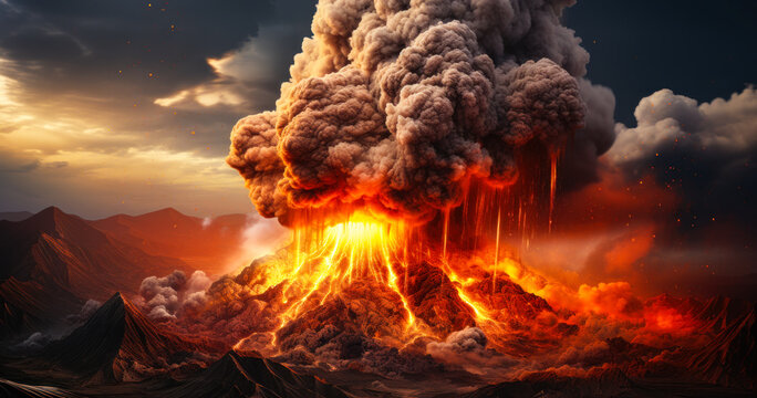 Catastrophic Event: Volcanic Eruption with Ash and Lava