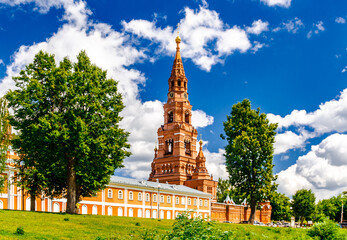 Sergiev Posad, Moscow region, Russia - July 3, 2023: Bell Tower in Chernigov Skete of the Trinity-Sergius Lavra.
