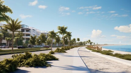 Obraz premium Illustration image of empty asphalt road beside the sea background, highway beside the sea, outdoors horizontal image, Generative AI illustration