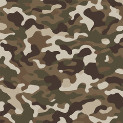 Camouflage seamless pattern. Trendy style camo, repeat print. Vector illustration. Khaki texture, perfect for military army design