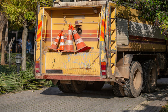 An Old Road Repair Truck. Yellow Truck