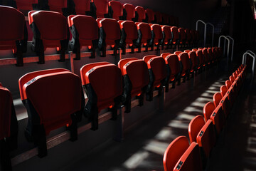 Fototapeta premium Tribunes in a dark arena lit only by the light from the windows