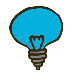 Doodle light bulb icon, hand drawn with thin black line. Png clipart isolated on transparent background
