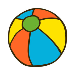 Obraz premium Doodle colorful beach ball. Hand drawn beach toy symbol. Png clipart isolated on transparent background