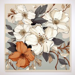 Luxury bohemian floral, wallpaper,poster,wallpaper,with earth tone watercolor, AI generated image