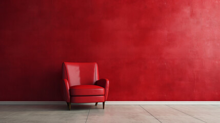 A red chair sitting in front of a red wall