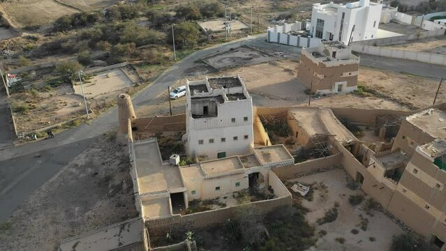 Aerial view of traditional mud houses  Ahad Rufaidah  Saudi Arabia