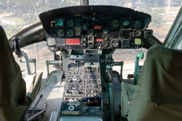 cockpit of a military helicopter - obrazy, fototapety, plakaty
