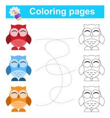 Educational game for children. Go through the maze and color an owl according to the pattern.