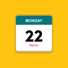 march 22 monday icon with yellow background, calender icon