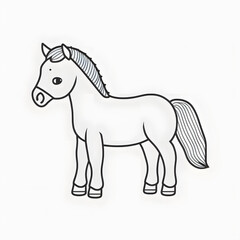 Fototapeta na wymiar Horse Isolated on white. Coloring Page for Kids. Baby Horse. Cartoon style. AI generated