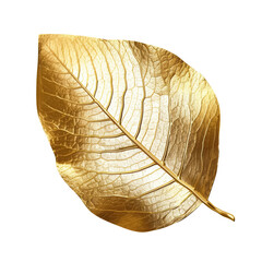 Golden metallic 3d leaf isolated on white. Single luxury gold floral element. Generative AI.