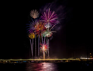 4th of July fireworks on Mill Avenue Bridge and Tempe Town Lake in Arizona, USA