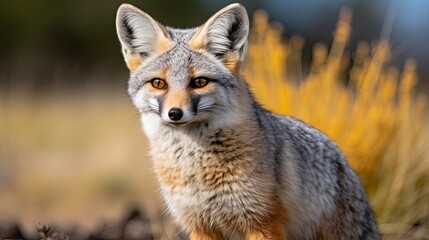 Naklejka na ściany i meble Cute Gray Fox Stands Proud - Isolated Portrait of Grey Fox from Chile, Patagonia, America (Daytime Shot). Generative AI