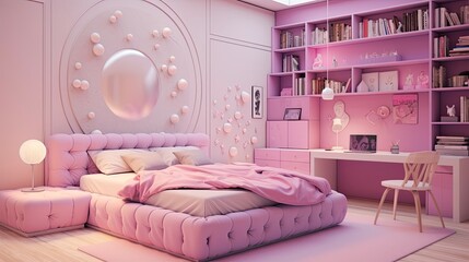 Modern Teen Girl Bedroom Design with Pink Accents for a Cozy and Stylish Retreat at Home: Generative AI