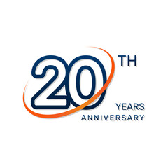 20th anniversary logo in a simple and modern style in blue and orange colors. logo vector illustration