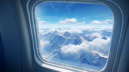 Naklejka premium A view of a mountain range from a plane window