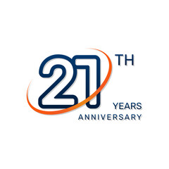 21th anniversary logo in a simple and modern style in blue and orange colors. logo vector illustration