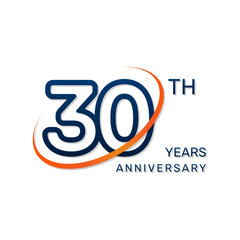 30th anniversary logo in a simple and modern style in blue and orange colors. logo vector illustration