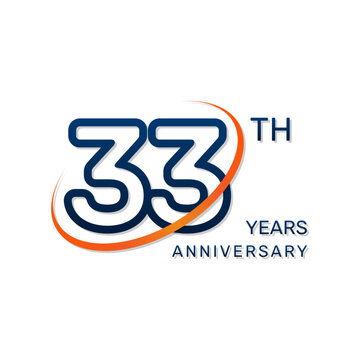 33th anniversary logo in a simple and modern style in blue and orange colors. logo vector illustration