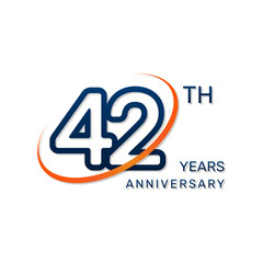 42th anniversary logo in a simple and modern style in blue and orange colors. logo vector illustration