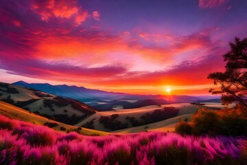 Fototapeta na wymiar beautiful sunset view in mountains