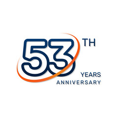 53th anniversary logo in a simple and modern style in blue and orange colors. logo vector illustration