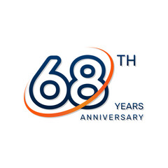 68th anniversary logo in a simple and modern style in blue and orange colors. logo vector illustration