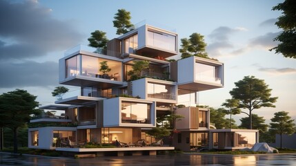 Obraz premium square glass modern house ai generated