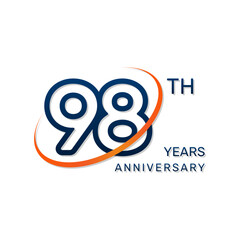 98th anniversary logo in a simple and modern style in blue and orange colors. logo vector illustration