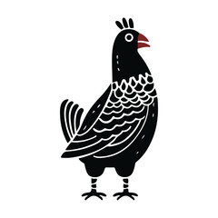 Chicken linocut vector illustration. Pattern for linocut, embroidery, crafts. Hen.