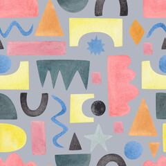 Geometric abstract pattern. Watercolor illustration. Seamless pattern. textures for textiles, fabric design, packaging, scrapbooking, wallpaper, etc.