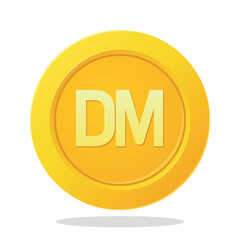 Gold coin with German Mark sign. Financial items. Currency element vector illustration.