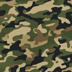 Fototapeta premium Camouflage seamless pattern. Trendy style camo, repeat print. Vector illustration. Khaki texture, perfect for military army design