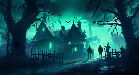 Fototapeta na wymiar moon holiday cemetery halloween dark horror pumpkin night bat grave. Generative AI.