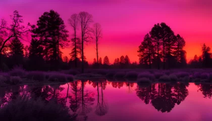 Photo sur Plexiglas Roze sunset over the river