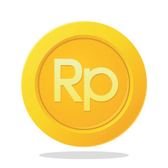 Gold coin with Indonesian Rupiah sign. Financial items. Currency element vector illustration.
