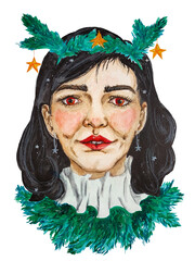 portrait of a girl with a Christmas tree