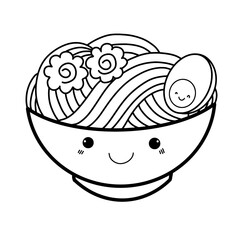Noodle outline,ramen,Food,pixel cartoon,cute, vector ,illustration,hand drawn,graphic,cartoon,egg, bowl