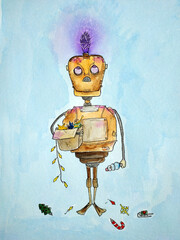 robot with a box of toys