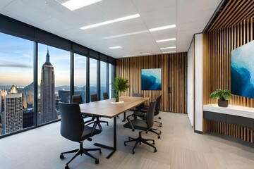 Fototapeta na wymiar modern office with a heart touching view with lush and modren furniture generated by AI