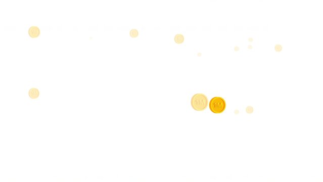 One million followers gold 3D badges, alpha channel 4k video animation. Flying circle labels for using subscribers, views. Congratulations or thank you motion graphics.