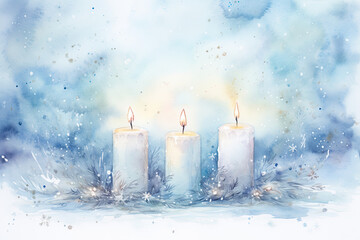 Christmas candles snow scene with place for a text