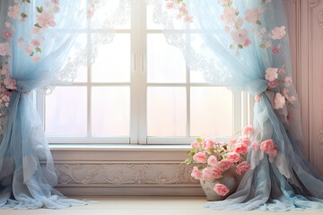 Window in the morning with flowers