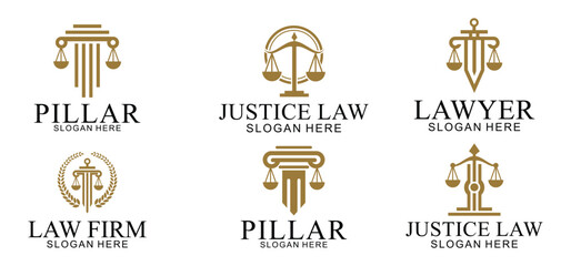 set law logo with pillars of justice symbol concept, creative premium of lawyer and law office